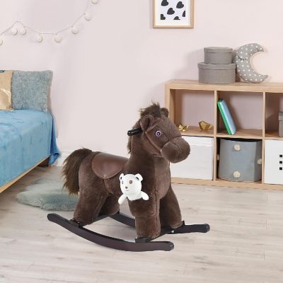 Qaba Plush Rocking Horse with Bear and Realistic Sounds Brown Image 1