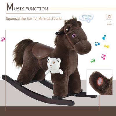 Qaba Plush Rocking Horse with Bear and Realistic Sounds Brown Image 3