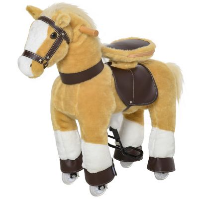 Qaba Ride on Walking Rolling Kids Horse with Easy Rolling Wheels Soft Huggable Body and a Large Size for Kids 3 8 Years Image 1
