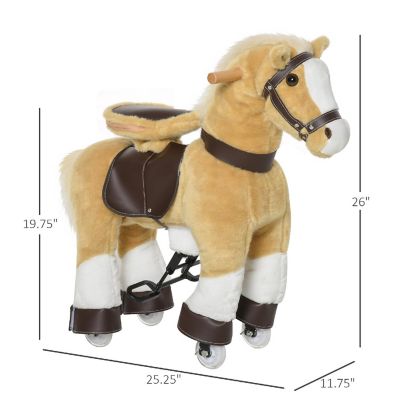 Qaba Ride on Walking Rolling Kids Horse with Easy Rolling Wheels Soft Huggable Body and a Large Size for Kids 3 8 Years Image 2