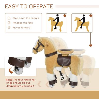 Qaba Ride on Walking Rolling Kids Horse with Easy Rolling Wheels Soft Huggable Body and a Large Size for Kids 3 8 Years Image 3