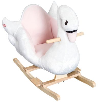 Qaba Rocking Horse Plush Swan w/ Music 18mo+ White Image 1