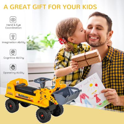 Qaba Toddler Ride On Construction Front Loader Tractor Excavator w/ Digging Bucket Yellow Image 3