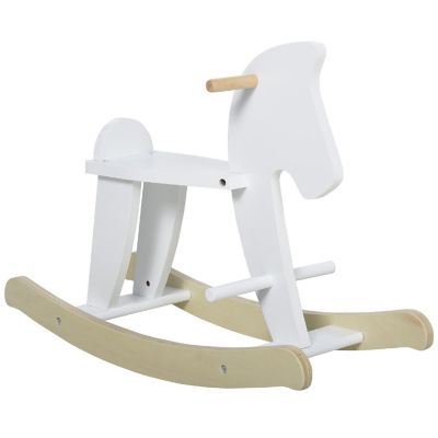 Qaba Wooden Rocking Horse Toddler Baby Ride on Toys for Kids 1 3 Years with Classic Design and Solid Workmanship White Image 1