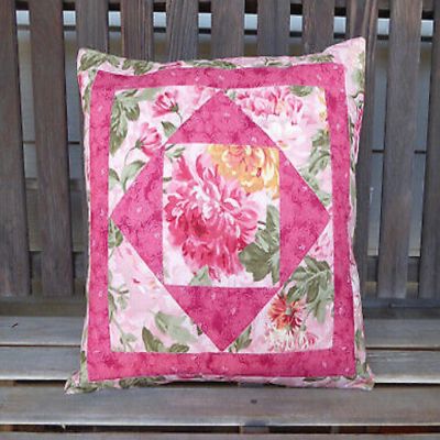 Quilted Pillow Cover Pink Floral with Darker Pink Accents 18 in Square Image 1
