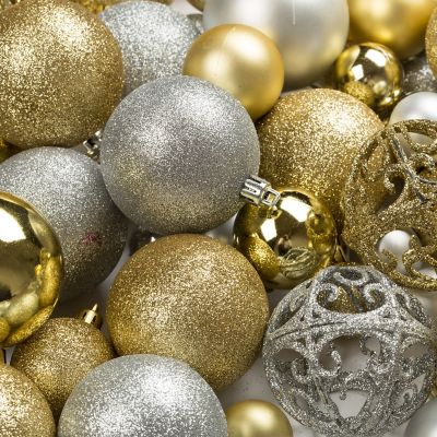 R N' D Toys 100 Gold And Silver Christmas Ornament Balls with Hooks Image 1