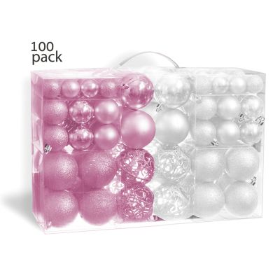 R N' D Toys 100 Pink and White Christmas Ornament Balls with Hooks Image 1