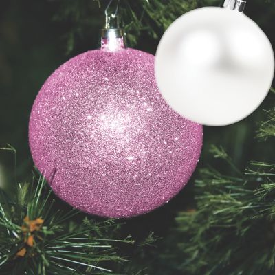 R N' D Toys 100 Pink and White Christmas Ornament Balls with Hooks Image 3