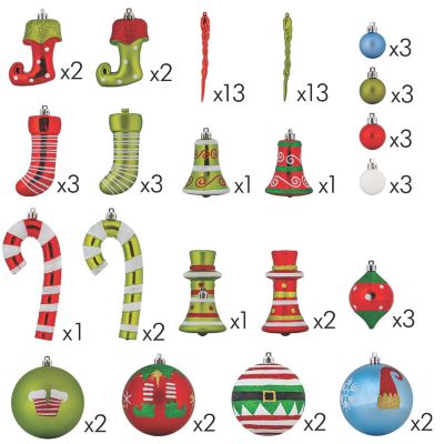 R N' D Toys Christmas Elves Shatterproof Balls and Elven Hanging Ornaments - 67 Piece Set Image 3