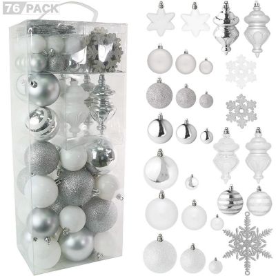 R N' D Toys Christmas Snowflake Ball Ornaments with Hooks White & Silver 76 Piece Image 1