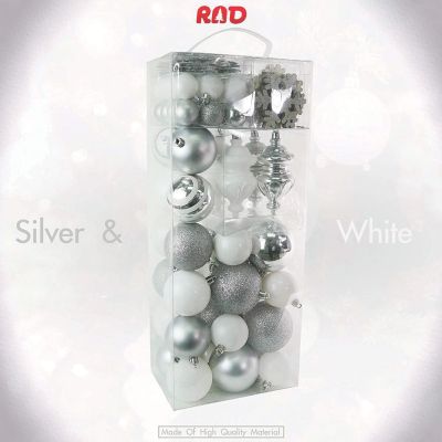 R N' D Toys Christmas Snowflake Ball Ornaments with Hooks White & Silver 76 Piece Image 2