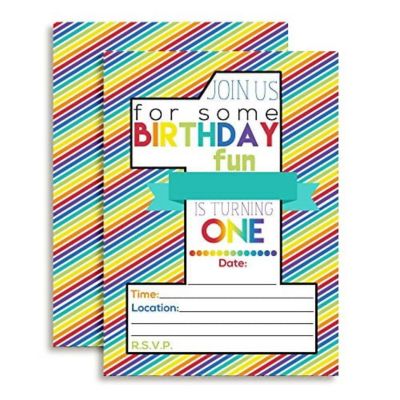 Rainbow 1st Birthday Invitations 40pcs. by AmandaCreation Image 1