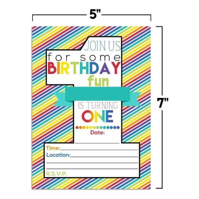 Rainbow 1st Birthday Invitations 40pcs. by AmandaCreation Image 1