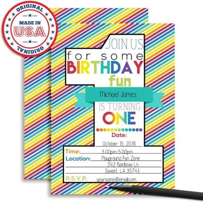 Rainbow 1st Birthday Invitations 40pcs. by AmandaCreation Image 2
