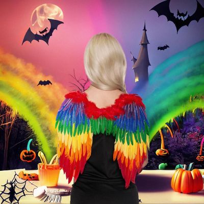 Rainbow Feathered Wings Adult Costume Accessory Image 1