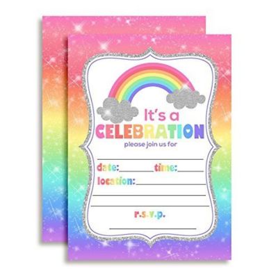 Rainbow Sparkle Birthday Invitations 40pcs. by AmandaCreation Image 1