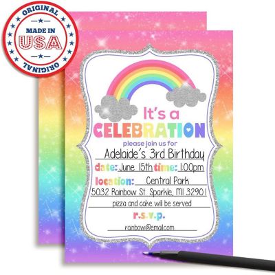 Rainbow Sparkle Birthday Invitations 40pcs. by AmandaCreation Image 2