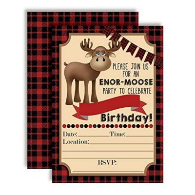 Red &amp; Black Plaid Moose Invitations 40pc. by AmandaCreation Image 1