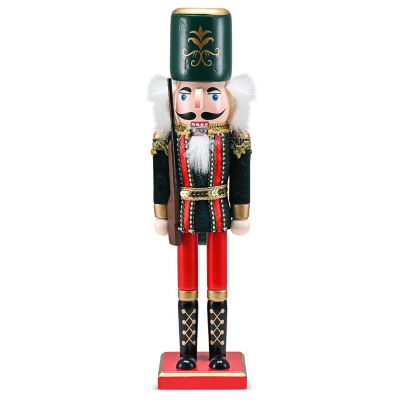 Red and Black Wooden Nutcracker Soldier with a Rifle Gun Image 1