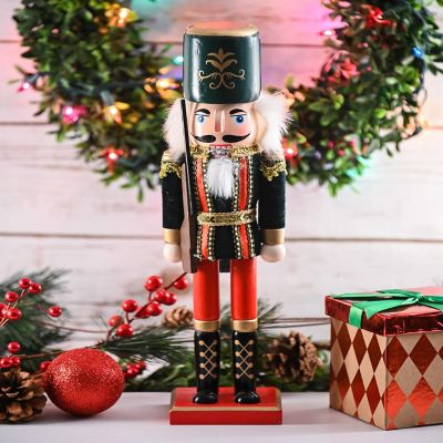 Red and Black Wooden Nutcracker Soldier with a Rifle Gun Image 2