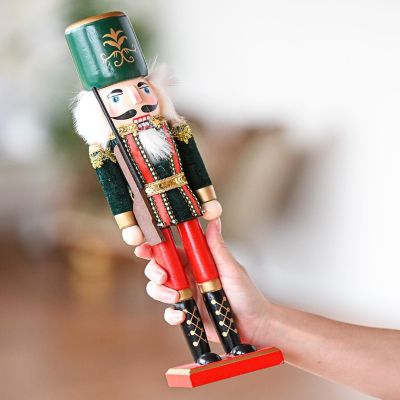 Red and Black Wooden Nutcracker Soldier with a Rifle Gun Image 3