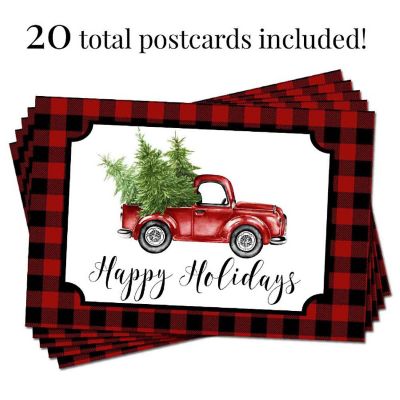 Red Black Plaid Happy Holidays Postcards 20pc. Image 1
