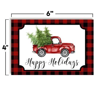 Red Black Plaid Happy Holidays Postcards 20pc. Image 2
