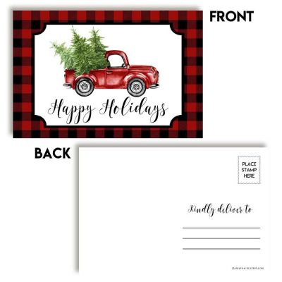 Red Black Plaid Happy Holidays Postcards 20pc. Image 3