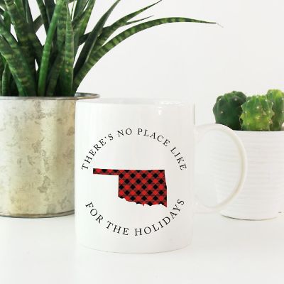 Red Buffalo Plaid Oklahoma Ceramic Mug Image 1