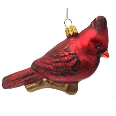 Red Cardinal Bird on Branch Polish Glass Christmas Ornament Animal Decoration Image 1