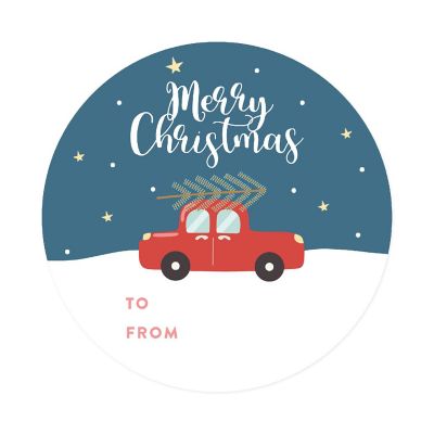 Red Christmas Car Tree To/From Labels Image 3