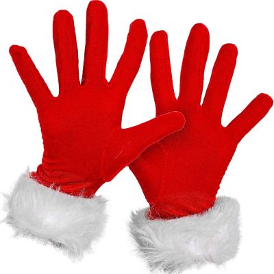 Red Fur Costume Gloves - Red Velvet Gloves with White Furry Cuff Accessories for Costumes for Women and Kids Image 1