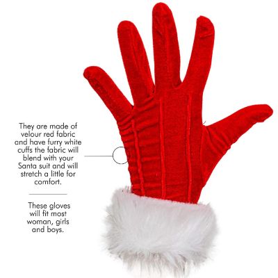 Red Fur Costume Gloves - Red Velvet Gloves with White Furry Cuff Accessories for Costumes for Women and Kids Image 3