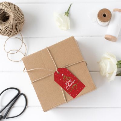 Red Green Christmas Calligraphy Tree Tag Image 1