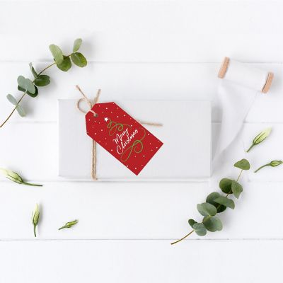 Red Green Christmas Calligraphy Tree Tag Image 1