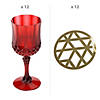 Red Patterned Plastic Wine Glasses with Gold Metallic Laser Cut Coasters - 24 Pc. Image 1