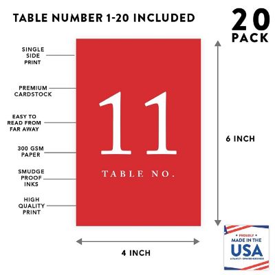 Red Table Numbers 1 20 4x6 Image 1