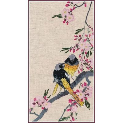 Redstarts on a Cherry Branch 1238 Oven Counted Cross Stitch Kit Image 1