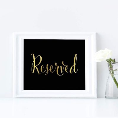 Reserved Sign Black Gold 8.5x11 Image 1