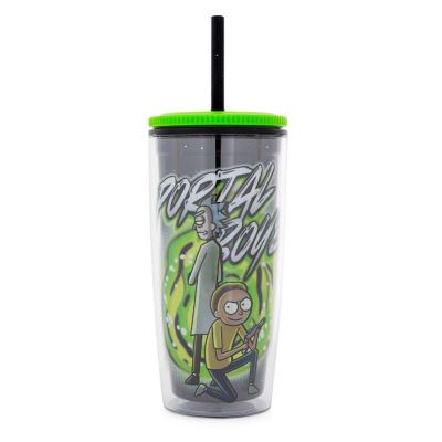 Rick and Morty "Portal Boyz" Plastic Tumbler With Lid and Straw  Hold 20 Ounces Image 1