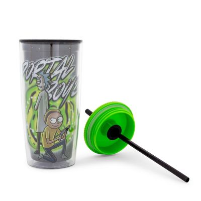 Rick and Morty "Portal Boyz" Plastic Tumbler With Lid and Straw  Hold 20 Ounces Image 1
