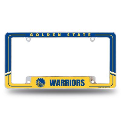 Rico Industries NBA Basketball Golden State Warriors Two-Tone 12" x 6" Chrome All Over Automotive License Plate Frame for Car/Truck/SUV Image 1
