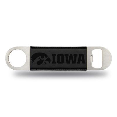 Rico Industries NCAA  Iowa Hawkeyes Black Faux Leather Laser Engraved Bar Blade - Great Beverage Accessory for Game Day Image 1