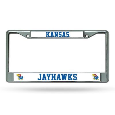 Rico Industries NCAA  Kansas Jayhawks Premium 12" x 6" Chrome Frame With Plastic Inserts - Car/Truck/SUV Automobile Accessory Image 1