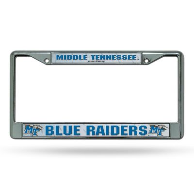 Rico Industries NCAA  Middle Tennessee Blue Raiders  12" x 6" Chrome Frame With Decal Inserts - Car/Truck/SUV Automobile Accessory Image 1