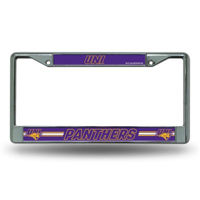 Rico Industries NCAA  Northern Iowa Panthers  12" x 6" Chrome Frame With Decal Inserts - Car/Truck/SUV Automobile Accessory Image 1