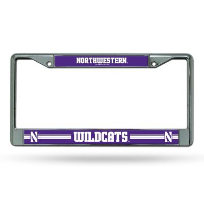 Rico Industries NCAA  Northwestern Wildcats  12" x 6" Chrome Frame With Decal Inserts - Car/Truck/SUV Automobile Accessory Image 1
