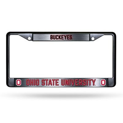 Rico Industries NCAA  Ohio State Buckeyes Black Game Day Black Chrome Frame with Printed Inserts 12" x 6" Car/Truck Auto Accessory Image 1