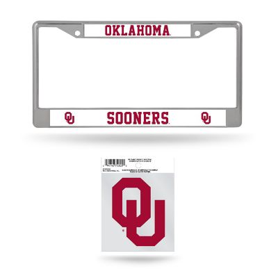Rico Industries NCAA  Oklahoma Sooners  12" x 6" Chrome Frame With Plastic Inserts - Car/Truck/SUV Automobile Accessory Image 1