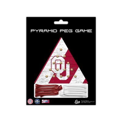 Rico Industries NCAA  Oklahoma Sooners  4.5" x 4" Wooden Travel Sized Pyramid Game - Toy Peg Games - Triangle - Family Fun Image 2